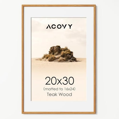 Acovy 20x30 Picture Frame, Natural Solid Teak Wood 20"x30" Photo Frame for Wall, Handcrafted Wooden Poster Frame 20 x 30 Matted to 16x24, High Definition Tempered Glass, Wall Hook Included, Natural Teak - color: Teak, size: 20"x30"