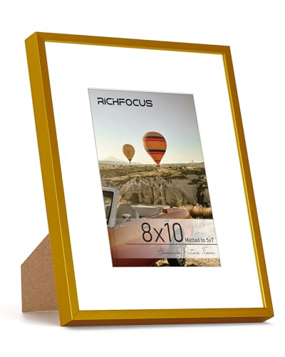 RICHFOCUS 8x10 Picture Frame with Mat for 5x7 |8 x 10 Modern Photo Frame Bronze|8 by 10 Metal Aluminum Frames with Stand for Tabletop or Wall Hanging|Hardwares Included, Set of 1 - color: Bronze, size: 8x10-1P-Plexiglass