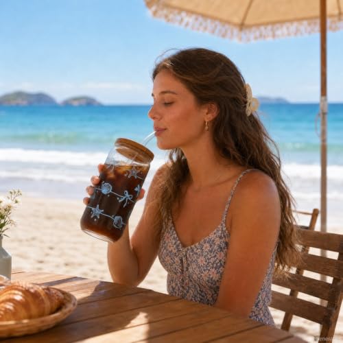 Beach Gifts for Women, Ocean Sea Glass Cup with Lid and Straw | Coffee Cup Tumbler Summer Beachy Stuff for Women Teen Girls Mom Wife Birthday Thanksgiving Wedding Bridal Shower 16oz - style: Ocean