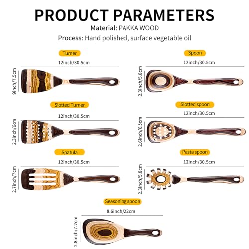 Gudamaye 7-Piece Brown Pakkawood Utensils Set – Sturdy, Eco-Friendly, Wooden Spoons for cooking, Wooden Utensil for cooking, Wooden Kitchen Tool, Home & Kitchen Gifts for Men and Women - style: Pakkawood 7 PCS Brown