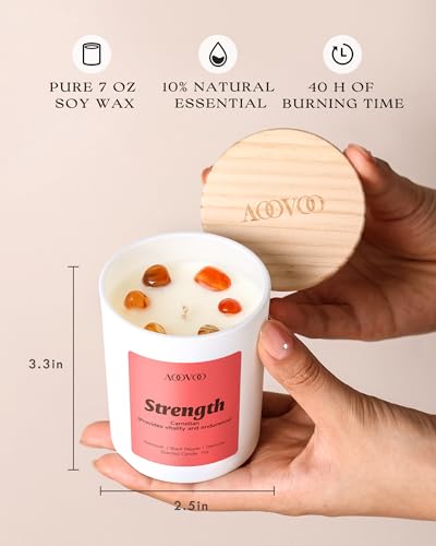 AOOVOO Empower Candles Set for Women - 4 Pack Soy Candles for Home Scented | Aromatherapy Candle with Crystals, Turquoise Freedom /Citrine Confidence /Carnelian Strength /Tiger's Eye Courage - style: Empower Candles Set