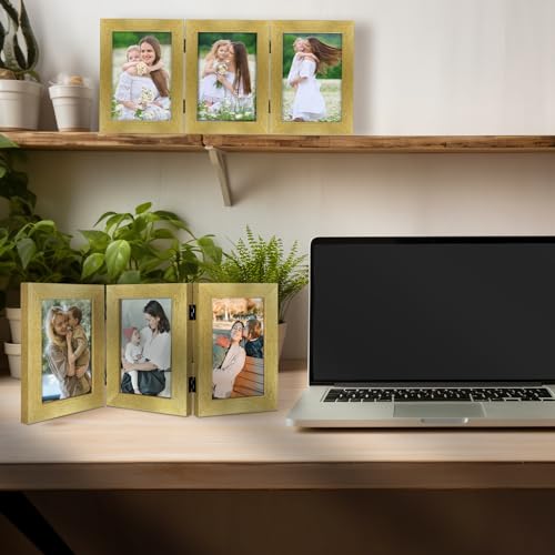 Golden State Art, 4x6 Triple Picture Frame Gold- Real Glass, 2 Pack | Trifold Photo Frame Vertical Display for Desktop - Three Folding Picture Collage - color: Gold, size: 4x6(2 Pack)