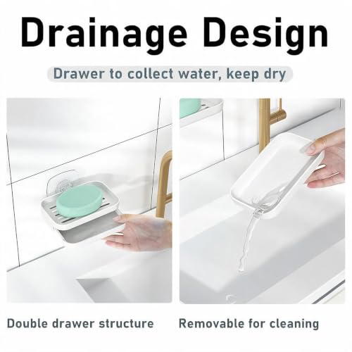 Soap Dish for Shower White Soap Holder with Strong Adhesive(1Pack) | No drilling self-draining design pull-out drip tray perfect for rv bathrooms & kitchens—keeps soap dry mess-free easy clean - color: White
