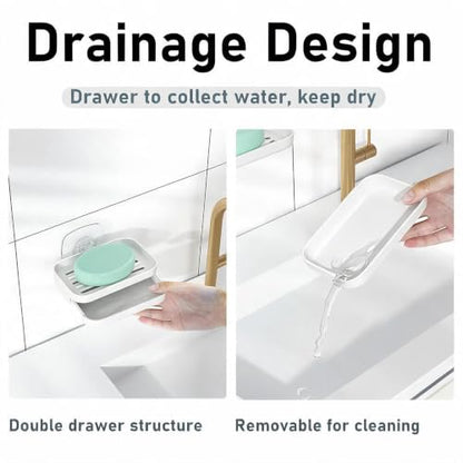 Soap Dish for Shower White Soap Holder with Strong Adhesive(1Pack) | No drilling self-draining design pull-out drip tray perfect for rv bathrooms & kitchens—keeps soap dry mess-free easy clean - color: White