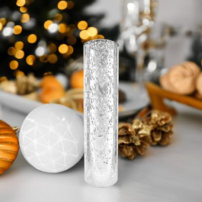 WGVI Hurricane Candle Holder Sleeve, W: 3", Ht: 14", Silver Speckled Glass Cylinder Open Both Ends, Chimney Tube Shade, 2 Pieces - color: Silver Speckle, size: 3x14"H