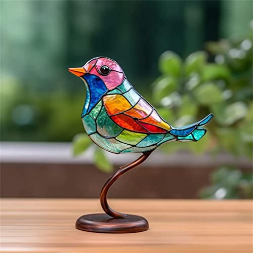 2023 New Stained Metal Birds On Branch Desktop Ornaments, Metal Flat Double Sided Colorful Birds Tabletop Decorations, Multicolor Hummingbird Craft Statue Bird Figurines Sculpture for Home Decor. - color: A-confidence