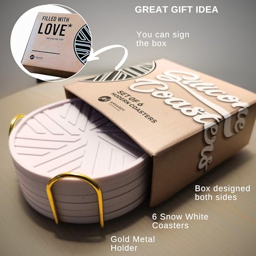 Silicone Drinks Coasters Set of 6 - with Smart, Modern Groove Patterns & Gold Holder Protecs Your cofee Table from Condensation Cups, muggs Home, Office, bar Decor - Lavander White - color: Lavander White
