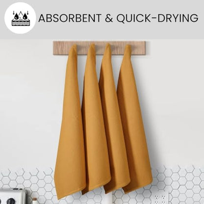 Waffle Kitchen Towels 100% Cotton Set of 4-320 GSM Quality - Soft Absorbent Durable Washable Dish Cleaning Towel for Kitchen & Home - Quick Drying Dish Towel 16x26 inch Mustard Yellow - color: Mustard Yellow