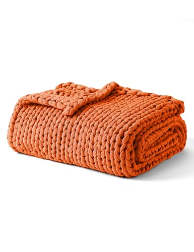YnM Cooling Weighted Blanket, 100% Cotton Handmade Chunky Knitted Blanket, Weighted Lap, Breathable Heavy Blankets, Machine Washable Throw for Sleep or Home Decor (Orange, 35x40 Inch, 5lbs) - color: Orange, size: 35 in x 40 in 5 lb