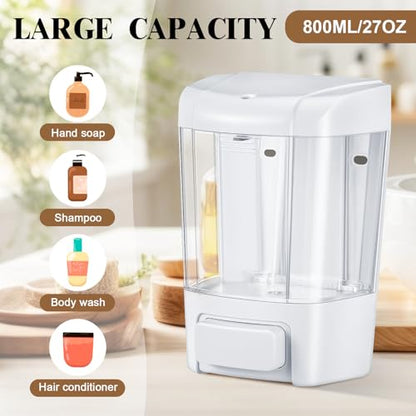 Hushee 4 Pcs Wall Mounted Soap Dispenser,27 Oz 800 Ml,White | Manual Press, 800ml 27oz Capacity Clear Window, For Restaurant Bathroom Kitchen Hotel, Liquid Soap Shampoo Dispenser - color: White, size: 27 oz 800 ml