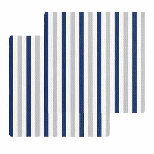 Kitchen Towels Set Navy Blue Grey Stripes Waffle Weave Dish Towels 2 Pack Lines Striped Absorbent Quick Drying Hand Tea Towels for Kitchen Bathroom Cleaning Dish Cloths Gift 12x12 Inch - color: Gray Navy Blue, size: 12"x12"