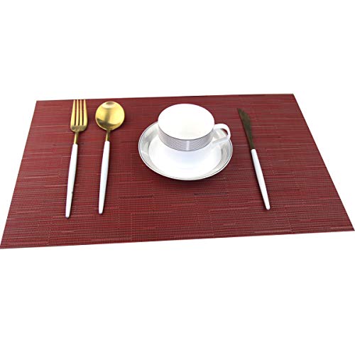 Placemats for Dining Table Washable Easy to Clean PVC Placemat Heat-resistand Woven Vinyl Wipe Clean Table Mats (placemats Set of 6, Bamboo Red) - color: Bamboo Red, size: placemats set of 6