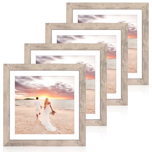 iRahmen 12x12 Picture Frame Set of 4 with Tempered Glass, Smoke Gray Frame Display 10x10 Picture with Mat or 12 x 12 Without Mat, Wood Square Photo Frames for Desktop Display and Wall Mounting - color: Smoke Gray, size: 12X12