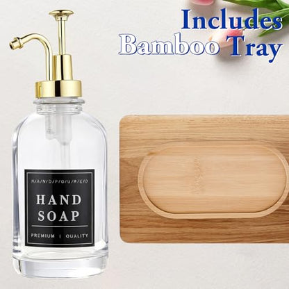 Dish and Hand Soap Dispenser, Set of 2 * 16.9oz | Glass Soap Dispenser with Pump,Tray,Funnel,500ML Countertop Soap and Lotion Dispenser for Kitchen, Bathroom Set - color: Ks-5010-34y-2g