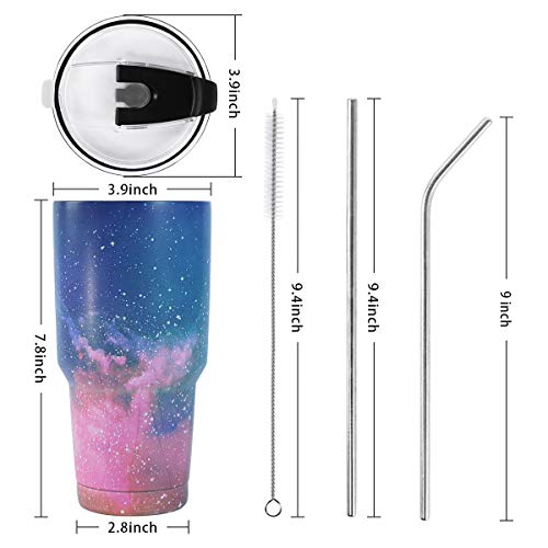 SYACOT 30oz Tumbler Double Wall Stainless Steel Vacuum Insulated Travel Mug with Splash-Proof Lid Metal Straw and Brush (Sky) - color: Sky-30oz
