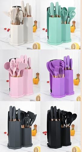 Kitchen Utensils Set,19 Pcs Cooking Tools and Knives Set,Cutting Board, Silverware Set, with Utensil Holder Precision Cutting and Organized Dining Kitchen Tool (Purple) - color: Purple