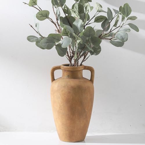 Ceramic Vase with 2 Handles, 11.41 Inch Rustic Farmhouse Vase | Terracotta Wide Mouth Vase Adds Rustic Farmhouse Charm to Living Room, Entryway, Shelf, and Table Decor, Perfect for Weddings - color: 103-2-11.4in