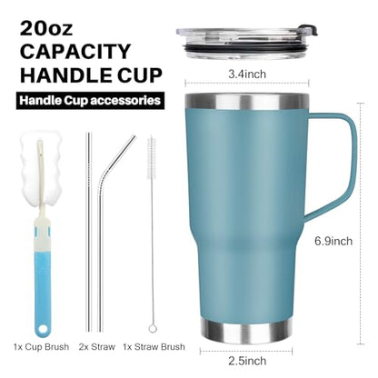 20 oz Tumbler with Handle, Stainless Steel Insulated Tumbler with Lid and Straw, Double Wall Vacuum Coffee Mug Tumbler, Insulated Coffee Thermal Cup for Cold and Hot (Maya Blue) - color: Maya Blue, size: 20 Ounces