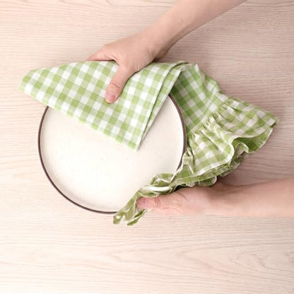 HunnmingRe Mint Green Kitchen Towels Set of 2, 100% Cotton Ruffled Gingham Dish Towels 18"x28" Tea Cloths Classic Plaid Pattern for Farmhouse Charm, Drying Dishes, Entertaining Guests - color: Mint Green, style: Gingham