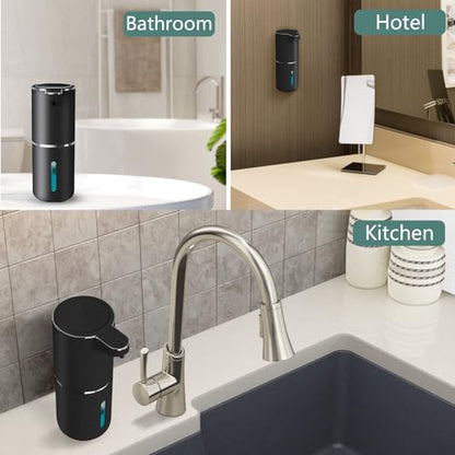 Automatic Soap Dispenser – Touchless Foaming Soap Dispenser 400ml USB Rechargeable Dispenser Electric Wall Mounted 4levels Adjustable Foam Dispenser Pump for Bathroom Kitchen Dish Soap(Black) - color: Black, style: Foam