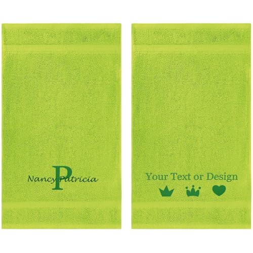 Personalized Passion 2pc Hand Towels Set - Custom Turkish Cotton with Embroidered Name, Monogram - Super Soft & Absorbent Hand Towels - Lime Green, 16"x27" - color: Lime Green, size: 2 Pack Hand Towels (16"x27")