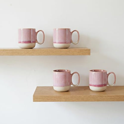 Bosmarlin Ceramic Coffee Mug Set of 4, 15 Oz, Coffee Cups with Big Handle, Microwave and Dishwasher Safe (Pink) - color: Pink