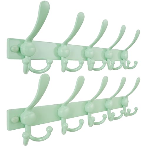Coat Rack Wall Mount, Heavy Duty 12-Gauge Base vs Flimsy 1mm, Double-Thick Solid Anti-Snap Hooks, 16” Stud-Mount, Stainless Steel Hanger for Clothes Hat Entryway Closet, Green, Pack of 2 - color: Green, size: L=17" (2pcs)