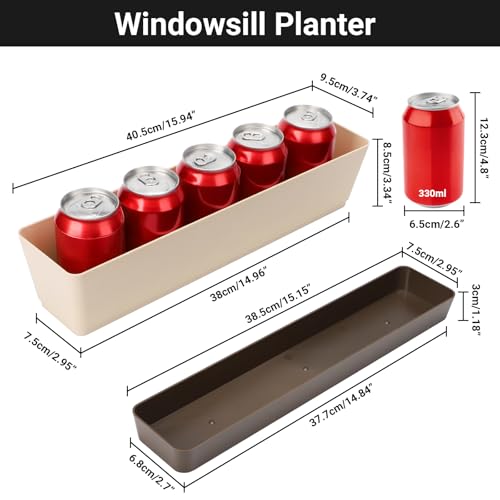 Suream Window Box Herb Planters, 3 Pack 16 x3.8 Inch Indoor Rectangle Succulent Cactus Plant Pots with Saucer, Modern Plastic Flower Container for Windowsill, Garden Balcony, Home Office Outdoor Decor - size: 3pcs/16x3.8in