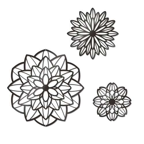 Zzbakress 3 Pcs Metal Flowers Wall Art Bathroom Wall Decor (Black Modern) | Farmhouse Flower Bathroom Decor Wall Decorations For Bathroom, Living Room, Office, Kitchen, Hallway And Outdoor - color: Black Modern
