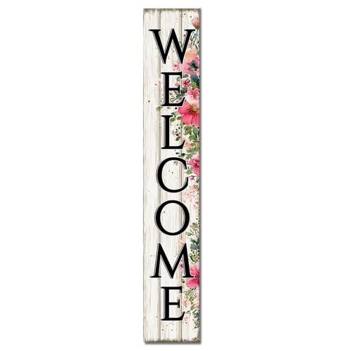 Spring Welcome Porch Sign Floral Butterfly Summer Welcome Sign Front Door Farmhouse Porch Vertical Wooden Plaque Entryway Home Outdoor Seasonal Decoration 8x64inch - color: U- 10, size: 8x64inch
