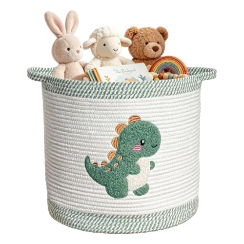 Cute Nursery Bin, Baby Toy Organizer (13.8"x13.8"), Storage Basket for Organizing, Woven Rope Basket for Shelves, Cute Baskets with Handle for Nursery, Playroom (Dinosaur, Large) - color: Dinosaur, size: Large