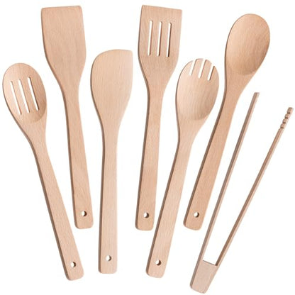 Eisinly Wooden Spoons for Cooking 7-Piece, Kitchen Nonstick Wood Cooking Utensils Set, Durability Wooden Spatula Spoon for Everyday Use, Light Yellow - color: Yellow-Wood, style: Square-edge