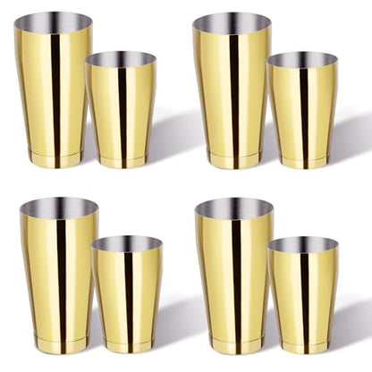 Mwellewm 8 Pcs Cocktail Shaker Boston Shaker Set Professional Bartender Kit Bar Shaker Stainless Steel Drink Bartending Martini Tin with 18oz & 28oz Mixed Alcohol Tool for Beginner(Gold) - color: Gold
