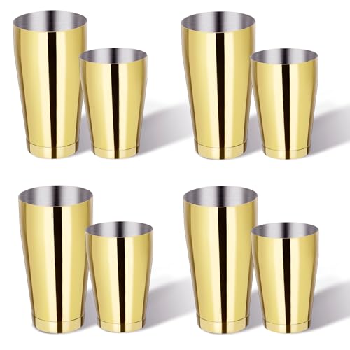 Mwellewm 8 Pcs Cocktail Shaker Boston Shaker Set Professional Bartender Kit Bar Shaker Stainless Steel Drink Bartending Martini Tin with 18oz & 28oz Mixed Alcohol Tool for Beginner(Gold) - color: Gold