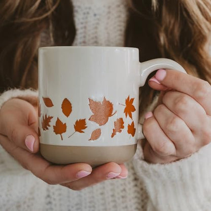 Sweet Water Decor Fall Coffee Mug with Orange Leaves Design, 14oz Stoneware Cup with Handle for Tea & Cider, Microwave & Dishwasher Safe, Cozy Autumn Seasonal Gift - style: Orange Leaves