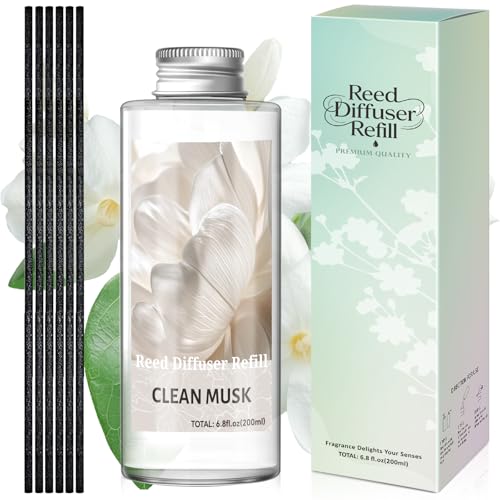 STRN Reed Diffuser Oil Refill, Clean Musk Scented Diffuser with Stick 200ML | Summer Long-Lasting Fragrance for Living Room, Bedroom, Office, Home Décor - color: White 2