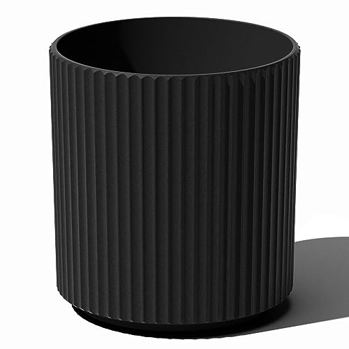 Veradek Demi Series Planter - Large Round Outdoor Planter | Made From a Durable Plastic-Stone Composite With Pre-Drilled Drainage Holes. Modern Porch/Patio Décor - color: Black, size: 16 inch