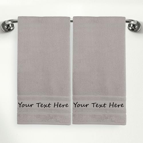 Personalized Custom 2-Piece Bath Towels Set – 100% Cotton, Soft & Absorbent – Embroidered Name or Monogram – Hotel Towels for Bathroom, Spa, Hotel, Wedding & Gift – Grey - color: Grey, size: 2 Bath Towels