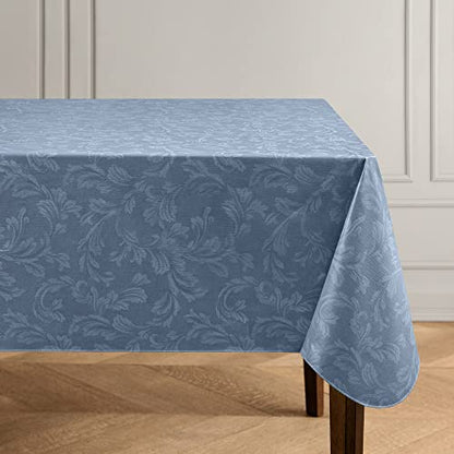 Elrene Home Fashions Camile Floral Damask-Scroll Water- and Stain-Resistant Vinyl Tablecloth with Flannel Backing, 60 Inches X 120 Inches, Rectangle, Blue - color: Blue, size: 120" x 60" (Rectangular)
