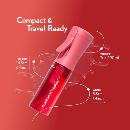 FLAIROSOL MyStyle Travel Continuous Spray Bottle, 3.04oz/90ml, Pink | Ultra fine continuous mist for face, hairstyling, salon, cleaning, beauty, toners, hydration & makeup - color: Pink, style: 1 Pack