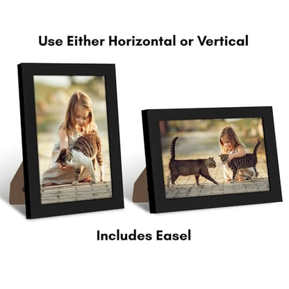 Americanflat 6x9 Picture Frame - Engineered Wood - Black | Shatter-resistant glass, wall or tabletop display with included easel, sawtooth hangers included - color: Black, size: 6x9
