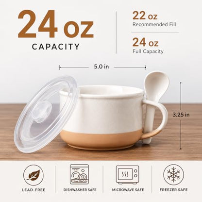 GBhome Ceramic Soup Mugs with Handles and Lids,24 OZ Soup Cups Set of 4 | Terracotta Underside,Mug Bowls with Spoon for Soup/Cereal/Salad/Noodles/Ramen/Microware &Dishwasher Safe - color: Multicolor-3