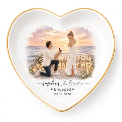 LullabyMall Luxury Custom Photo Watercolor Couple Portrait Ring Dish, Customized Engagement Ring Holder, Bride Jewelry Tray, Wedding Gifts for Bride 1 - color: Heart