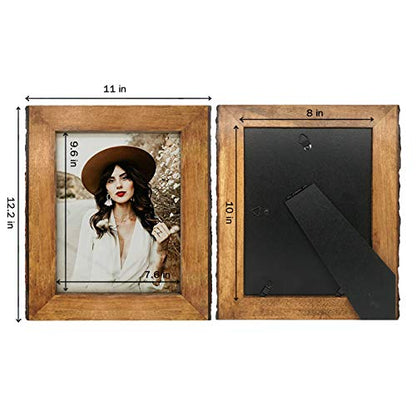 IKEREE 8x10 Picture Frames with Bark Edges, Rustic Wood Photo Frame for Tabletop or Wall Display, Natural Brown. - size: 8x10 inch