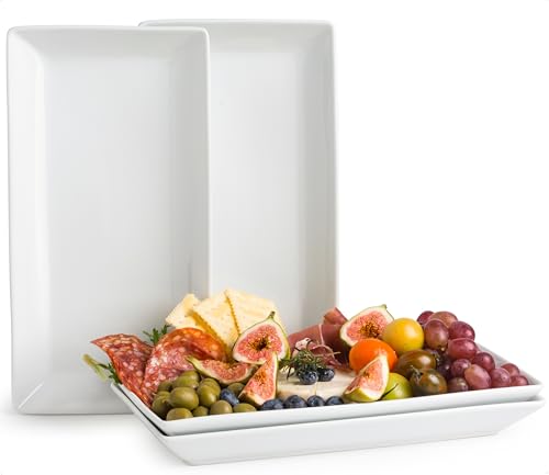 YHOSSEUN Porcelain Serving Platters and Trays, 12 In White Serving Plates | Set of 4, Rectangular Serving Trays for Party, Stackable Serving Dishes for Entertaining, Microwave Dishwasher Oven Safe - color: A-White Platter, size: 12 Inches