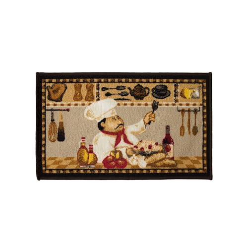 Kashi Home Kitchen Rug, Printed Area Rug, Durable Floor, Door Mat, Farmhouse Non-Slip Carpet Latex Backing Beautiful Design, Wine Chef 18x30 Rectangle - color: Wine Chef, size: 1'6" x 2'6" (Rectangular)