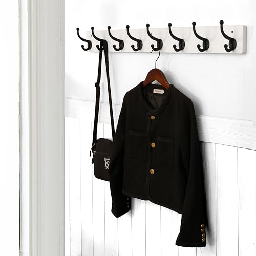 WEBI Rustic Coat Rack Wall Mount,35.43" Long 8 Cast Iron Coat Hooks Wall Mounted,Heavy Duty Wall Coat Hanger Hooks for Hanging Coats,Clothes,Black on White - color: White, size: 35 Inch