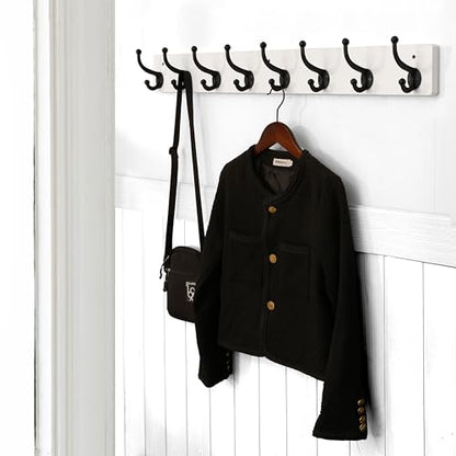 WEBI Rustic Coat Rack Wall Mount,35.43" Long 8 Cast Iron Coat Hooks Wall Mounted,Heavy Duty Wall Coat Hanger Hooks for Hanging Coats,Clothes,Black on White - color: White, size: 35 Inch