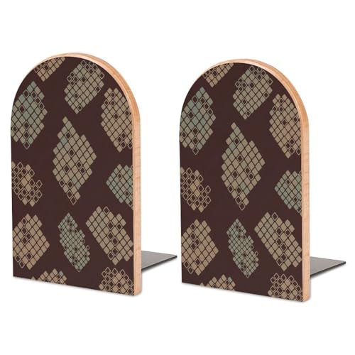 Abstract Polka Dot Wood Book Ends for Shelves Decorative Bookends 1 Pair Bookshelf Decor Non-Skid Wooden Bookend Support to Hold Books 6.7x4.7 Inch - color: Style-1