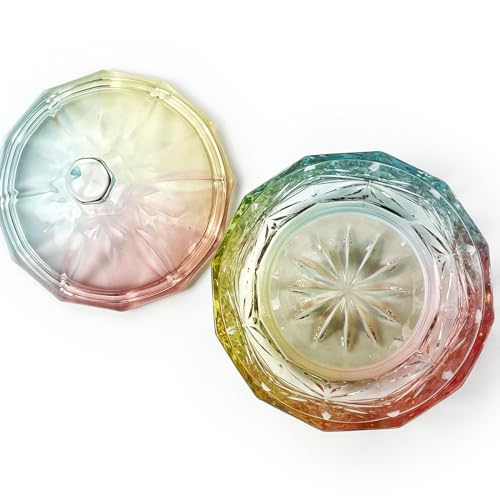 Colorful Crystal Glass Candy Snack Barrel Storage Jar Embossed Luxury Cookie Buffet Canister With Lids Jewelry Box Jar Biscuit Containers - color: Treasure Box